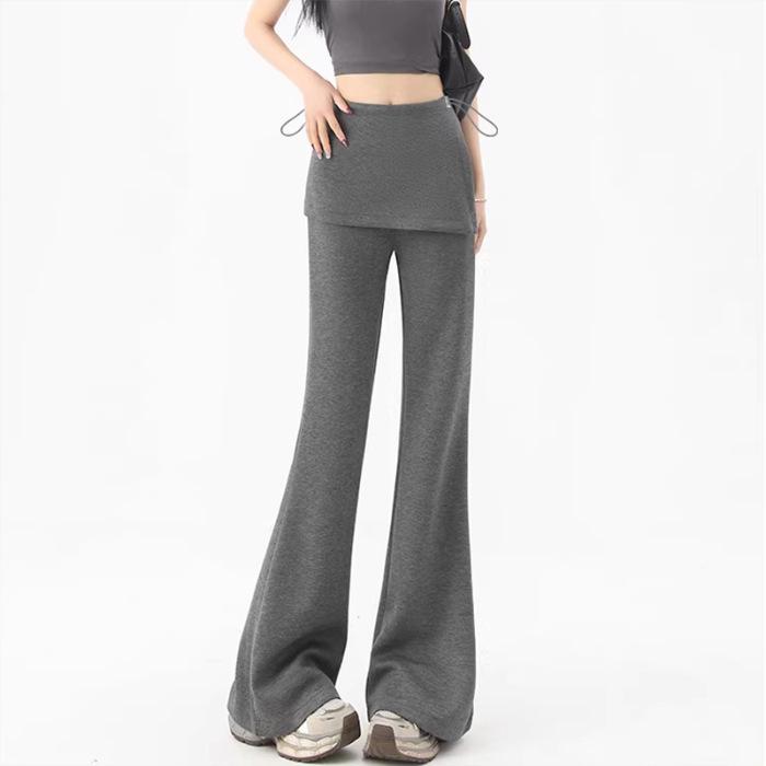 2026 Spring Stylish Maternity Flare Pants with Fake Two-Piece Drawstring Design Medium