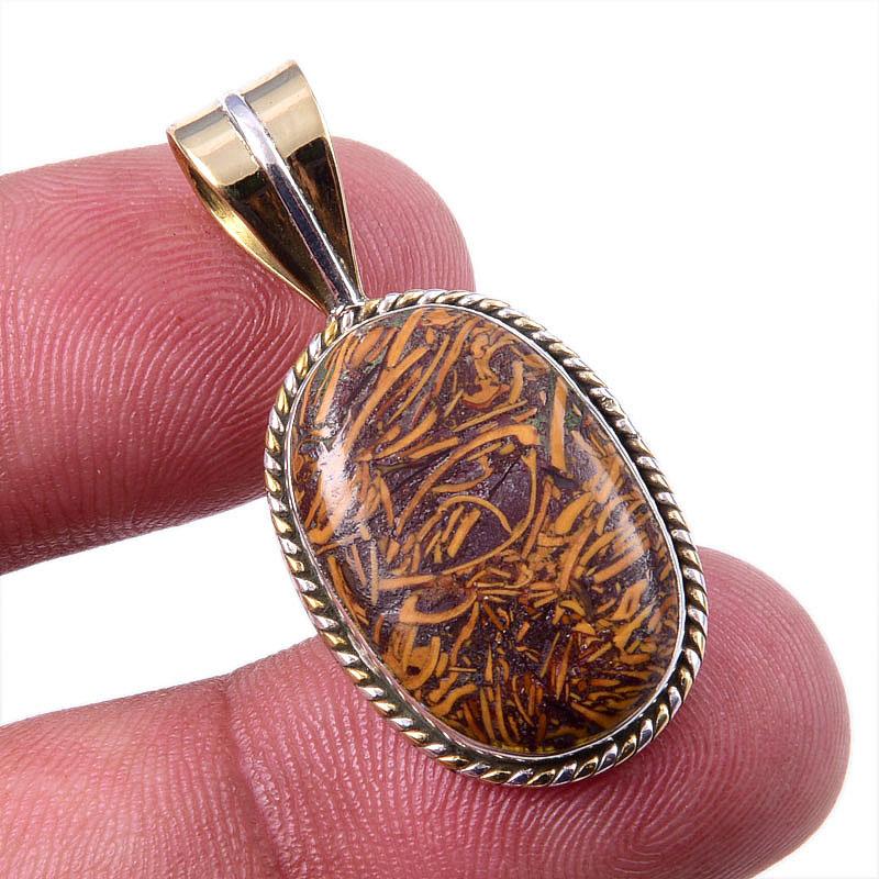 

Natural Maryam Jasper 925 Solid Sterling Silver Gift TwoTone Pendant 1.25 g4t51