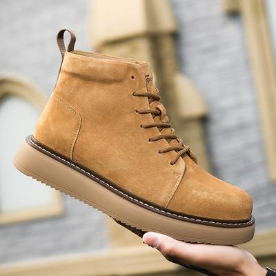Platform High Top Boots Men Suede Leather Shoes Fashion Outdoor Motorcycle Ankle Military Boots Winter Tactical Lace Up Botas