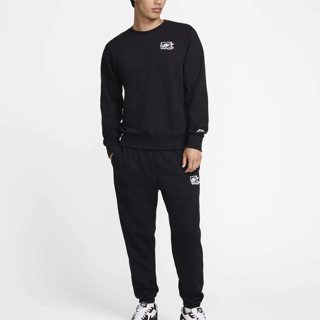 Nike Club Terry Crew Neck Sports Casual Comfortable Breathable Sweatshirt Men Sweatshirt Black White FZ0765010