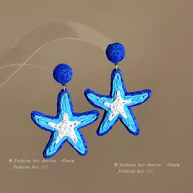 Steel needle spring small fresh woven five-pointed star earrings fashion design earrings seaside vacation style earrings