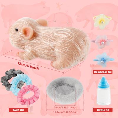 5Inch Silicone Pig Doll Toy Reborn Piglet Mini Doll Stretchy Realistic Soft Cute Piggy with Clothes Accessories for Kids Gift