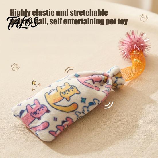 Funny Candy Shaped Cat Toys Mesh Tube Toy, Crinkle Plush Pouch with Tinsel Pom Pom, Quiet for Night Play Interactive Stretchable Toy Indoor