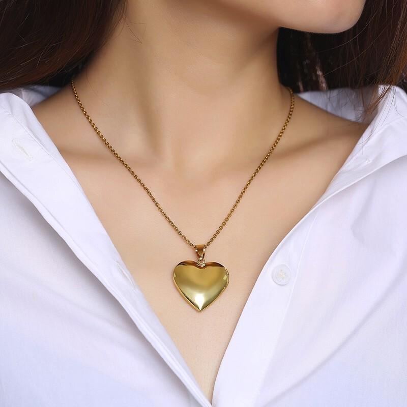 Vnox Ciondoli Medaglione Cuore Leggero per Donna Uomo Apribile Porta Foto Collane in Acciaio Inossidabile Lucido Amore Familiare Collare