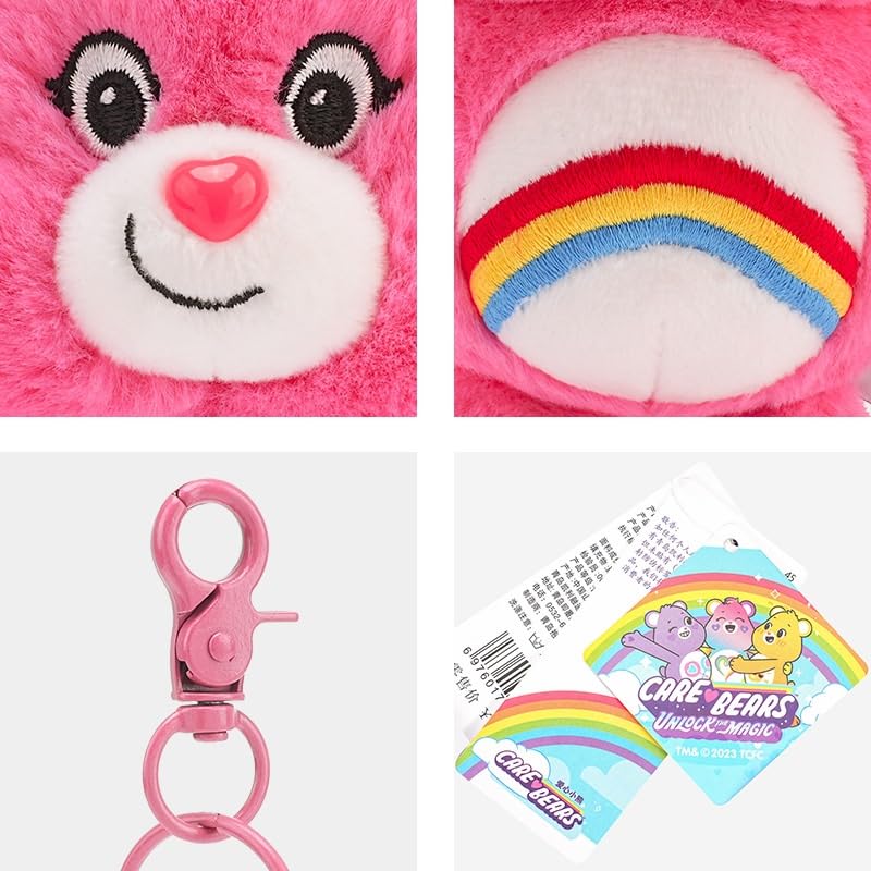 Care Bears Rainbow Keychain Plush Toy, Super Cute Backpack Ornament, Cell Phone Strap, Hanging Ornament, Birthday Gift, 15cm (Color: Pink)