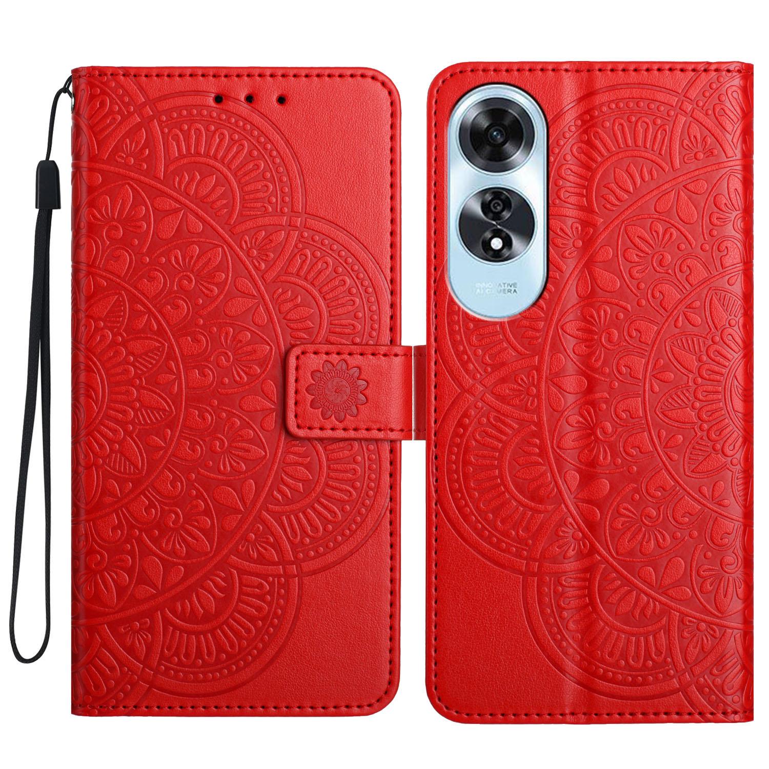 

For Oppo A60 4G Case PU Leather Mandala Imprinted Wallet Phone Cover Red