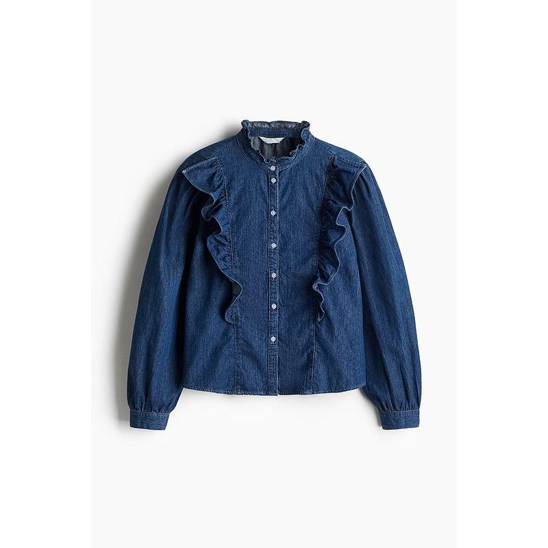 

HM Women s Shirt 2025 Autumn New Fashion Casual Frill Loose Version Soft Cotton Tops 1262585 Cowboy Blue 160/88