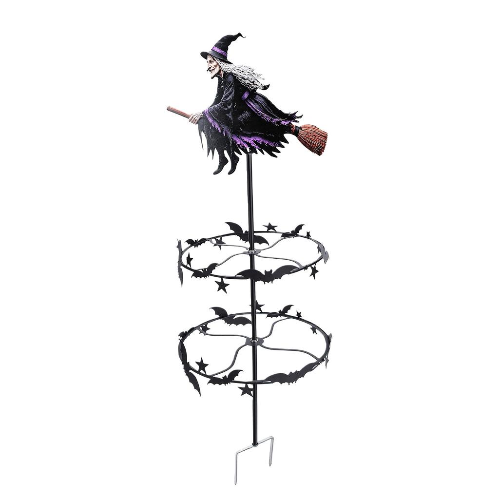Wind Spinner Outdoor Garden Flying Witch Bat Stake Decoration Wind Sculptures Spinner for Lawn