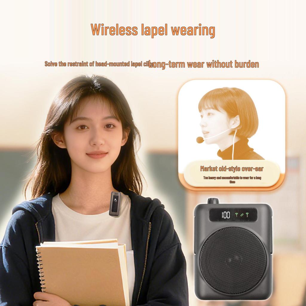 High-Power Magnetic Dual-Microphone Wireless Lavalier Speaker for Teachers and Outdoor Public Address