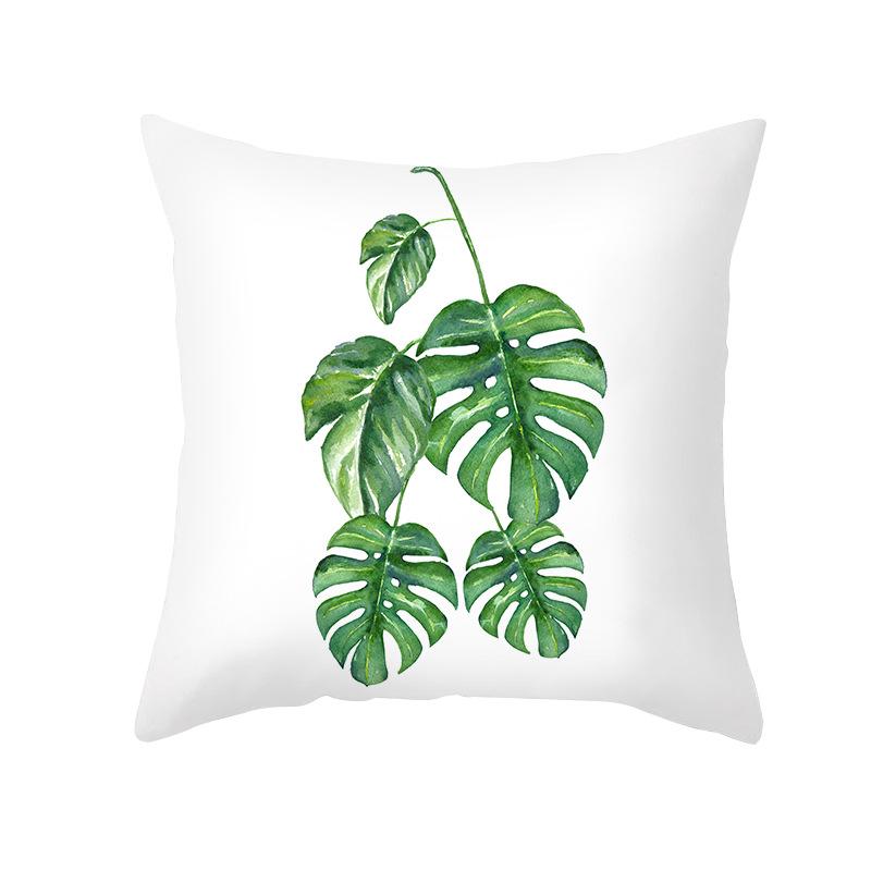 Summer Small Fresh Green Plant Print Pillowcase Peach Skin Green Leaf Home Sofa Pillowcase Bedroom Cushion