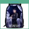 Dětský batoh Wednesday Addams s velkou kapacitou a geometrickým potiskem pro školu a každodenní použití