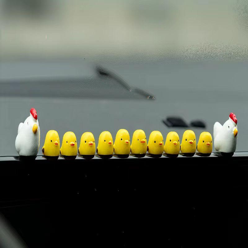 Cute Mini Chickens Car Dashboard Accessories Fun Chicks Car Rearview Mirror Decor Interior Ornaments Fairy Garden Home Car Gifts