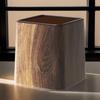 Wood Grain Desktop Trash Can with Lid Small Desk Storage Container Retro Texture Chinese Wastebasket Elegant Dustbin for Home