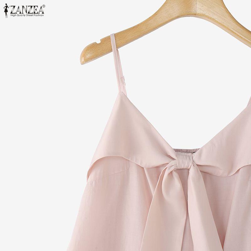 ZANZEA Women Bows V-Neck Casual Sleeveless Straps Camisoles Tank Tops