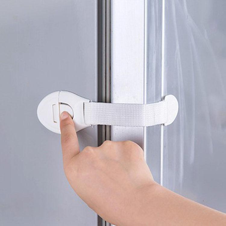 

10 piece set of white cloth strap safety lock - easy to install, no drilling, drawer and door latch 10 pcs