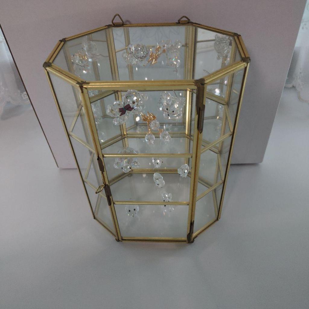 Used Brass frame glass display case and 7 types of Swarovski