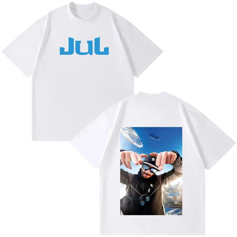 Hip Hop Fashion Tshirt Rapper JUL Fashion Print Tshirt Y2k Vintage Shortsleeved Casual Loose Oversized Streetwear Unisex
