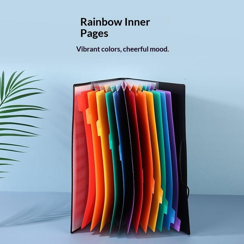 12 Fächer Regenbogen Akkordeon Erweiterbare Aktenmappe PP-Material Elastischer Verschluss Bunte Registerreiter Büro Schulorganisator
