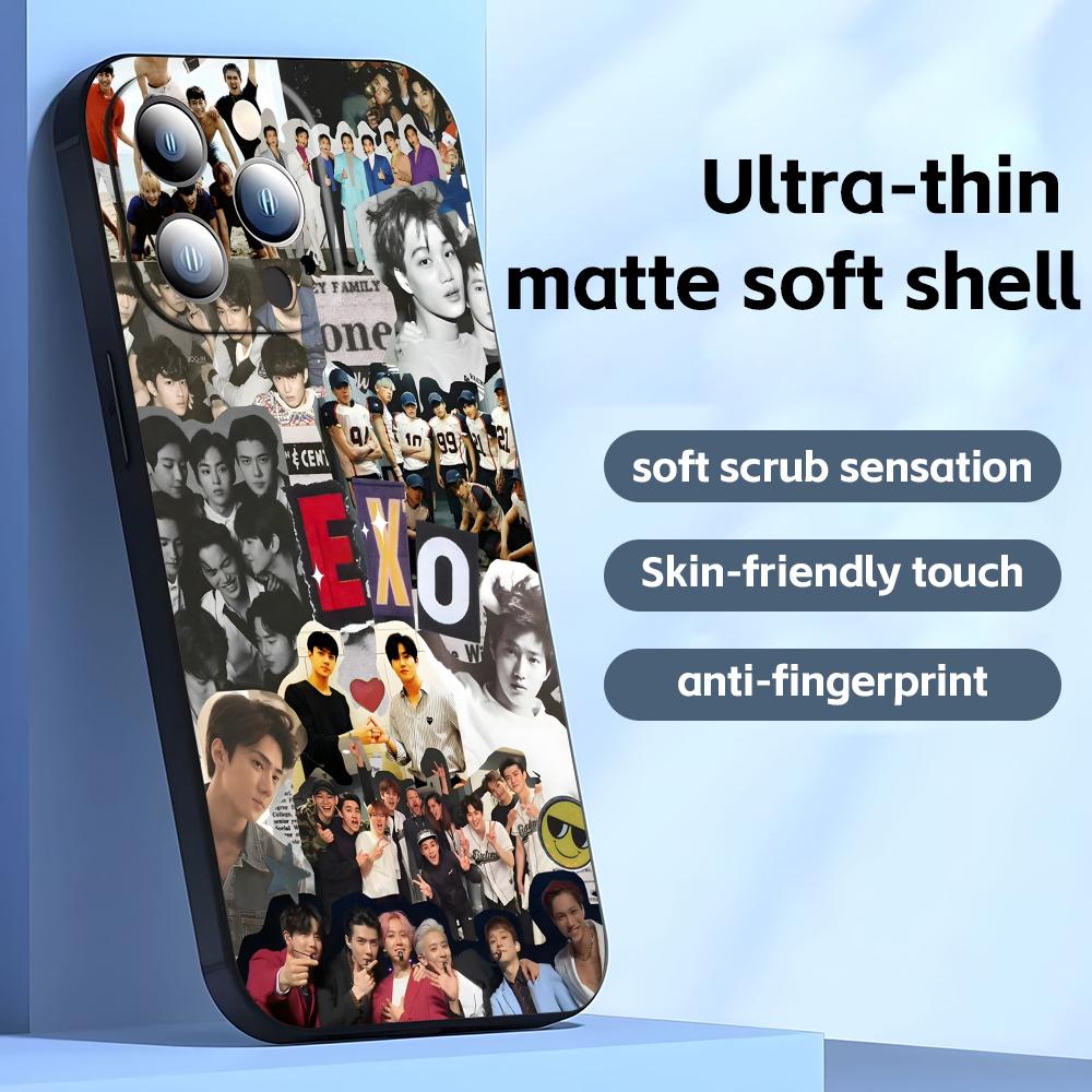 Korean pop music EXO group Phone Case For iPhone17 16 16e 15 14 13 12 11 Plus Mini Pro Max Soft black Shockproof Cover