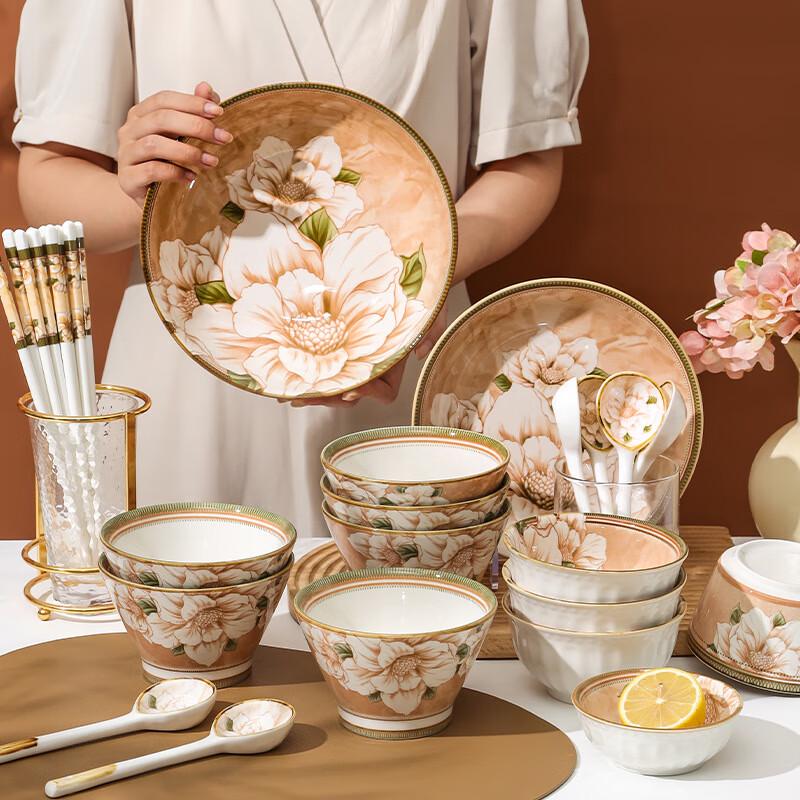 WA Japanese Camellia Underglaze Ceramic Dinnerware Set