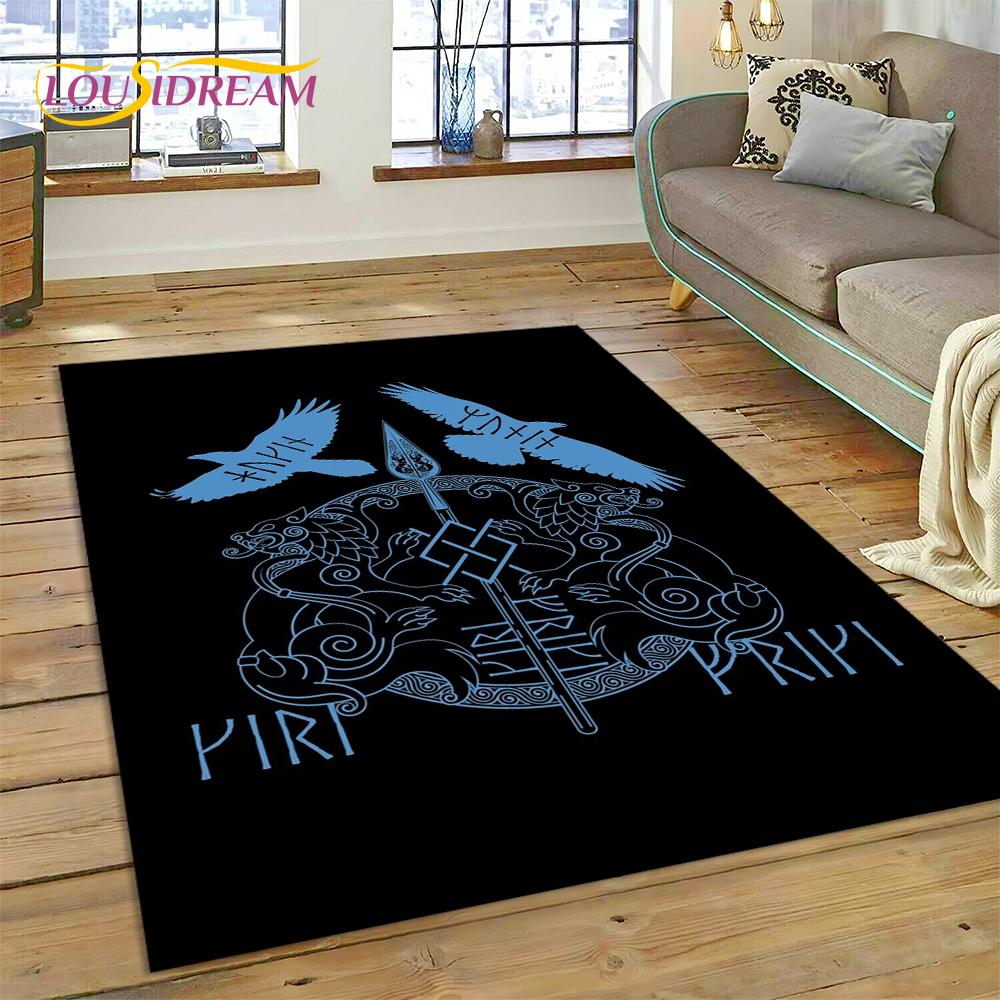 Viking Odin Valhalla Nordic Mythology Symbols Carpet Rug for Home Living Room Bedroom Sofa Doormat Decor,kids Non-slip Floor Mat