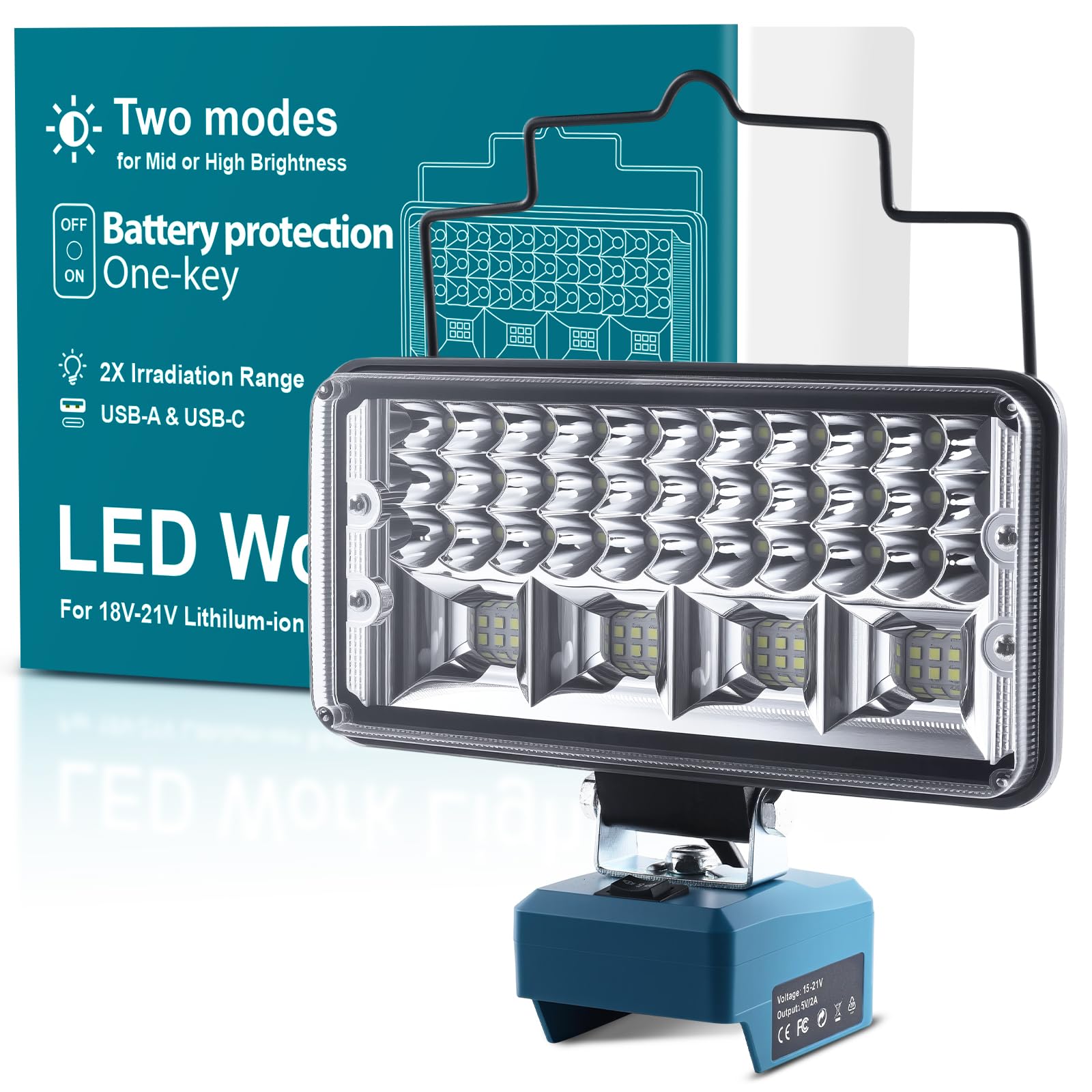 

Tumnatt LED Floodlight, Compatible with Makita 18V Batteries, 90W, 8000LM, Rechargeable Work Light, IP65 Waterproof and Dustproof, Leakage and Low