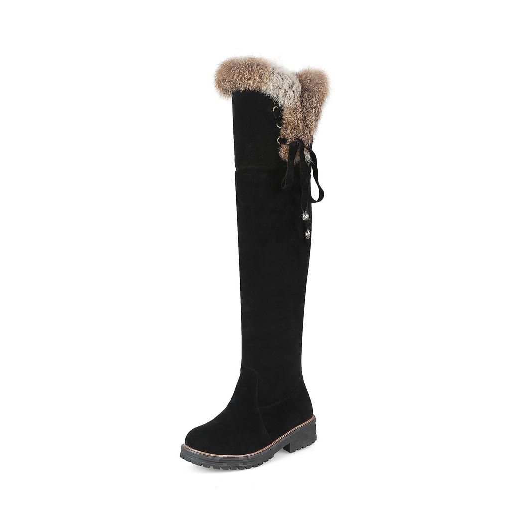 Academy Style Autumn and Winter Simple Large Size Suede Over the Knee Student Women's Boots