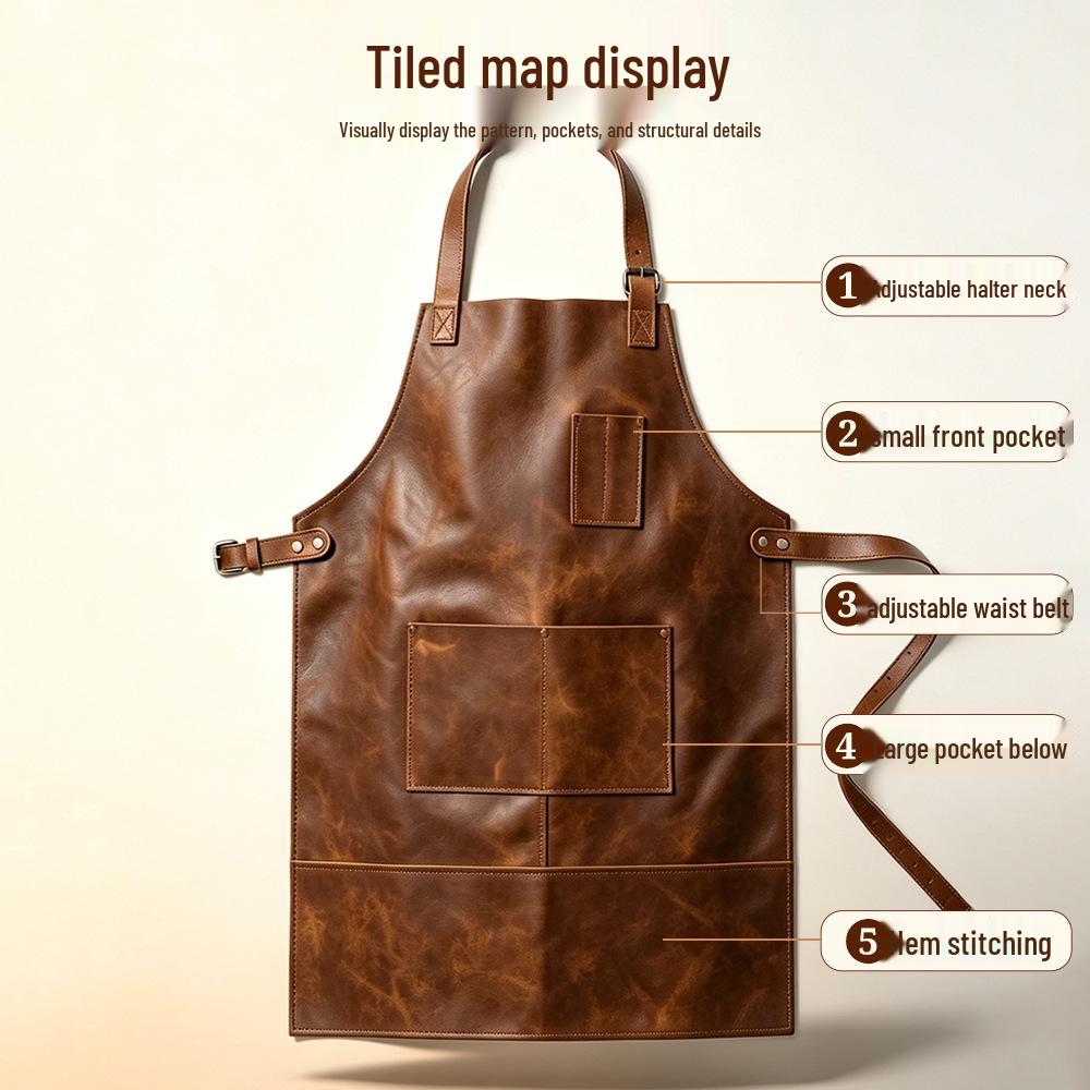 PU Leather Waterproof Apron - Wear-Resistant, Oil-Proof for Barbers, Restaurants, Baristas