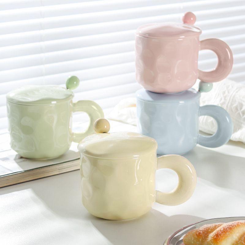 Milkfufu Premium Ceramic Mug with Lid & Spoon – Ideal for Dorms and Souvenir Gifts Pink Cup
