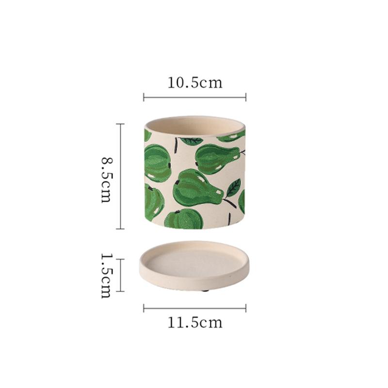 Creative Cartoon Fruit Ceramic Flower Pot Plant Flower Pot with Tray Cylindrical Countertop Flower Pot Living Room Garden Decor