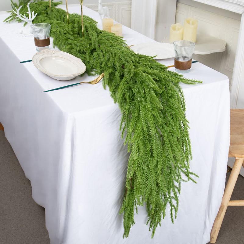 Artificial Norfolk Pine Soft Rubber Vine Garland Christmas Door Wreath Home Decor Wedding Party Photography