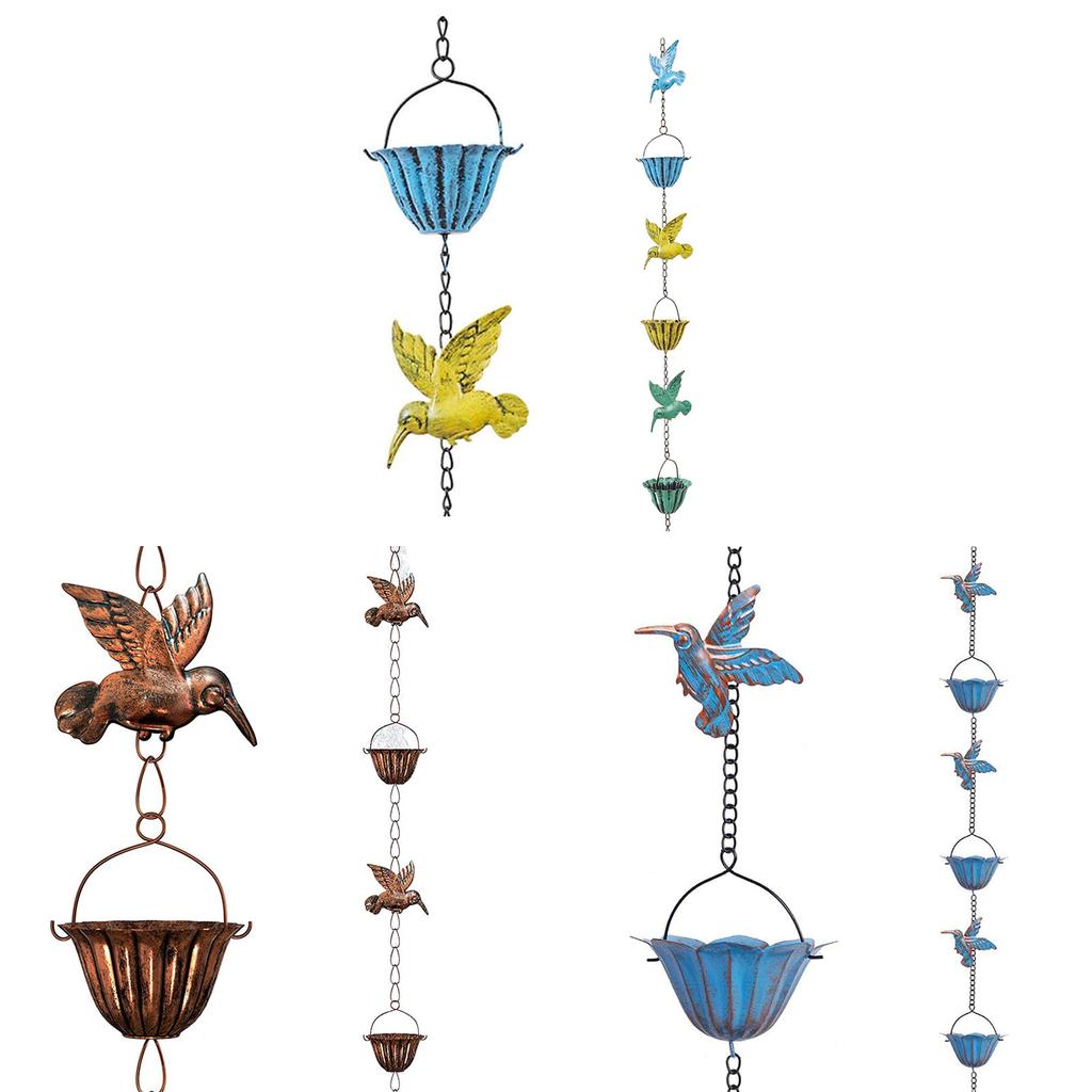 7.87Ft Hummingbird and Cup Rain Chains for Gutters Decorative Rain Chain Replacement Downspout for Gutters Eaves Drainage