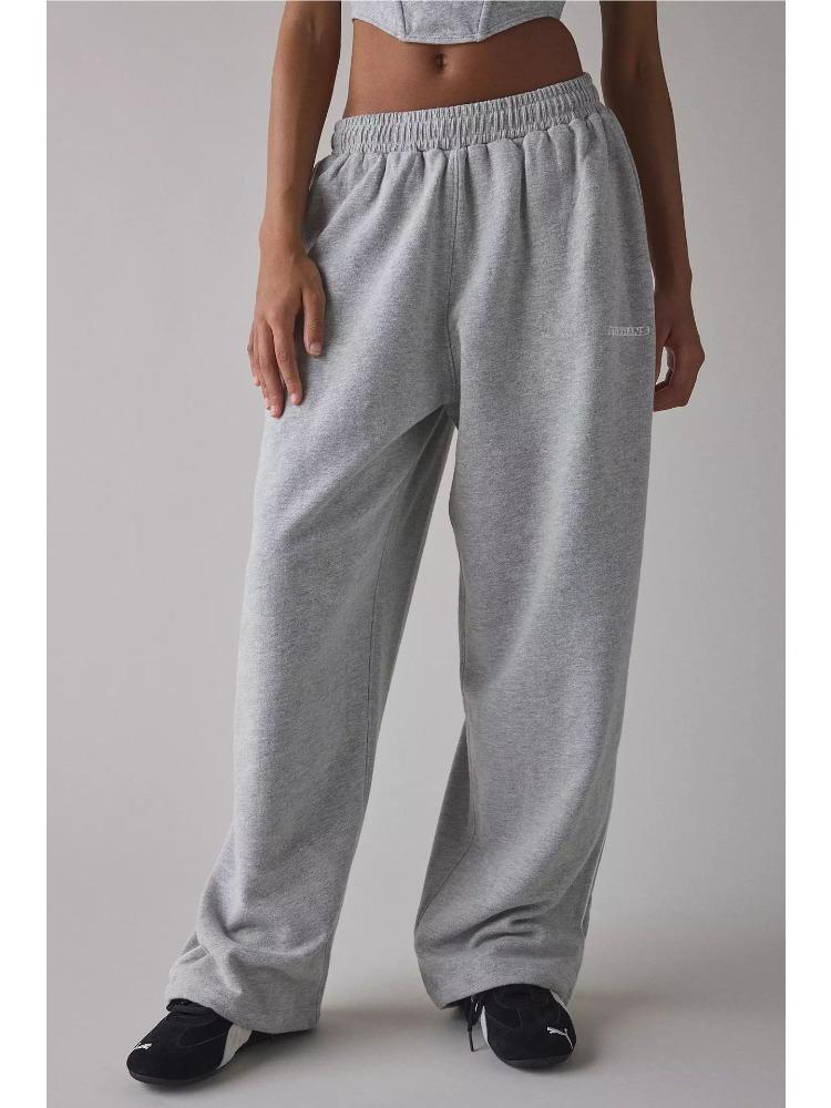 Pantaloni Sportivi da Donna Rosa Chiaro a Gamba Larga con Striscia Laterale e Vita Elastica