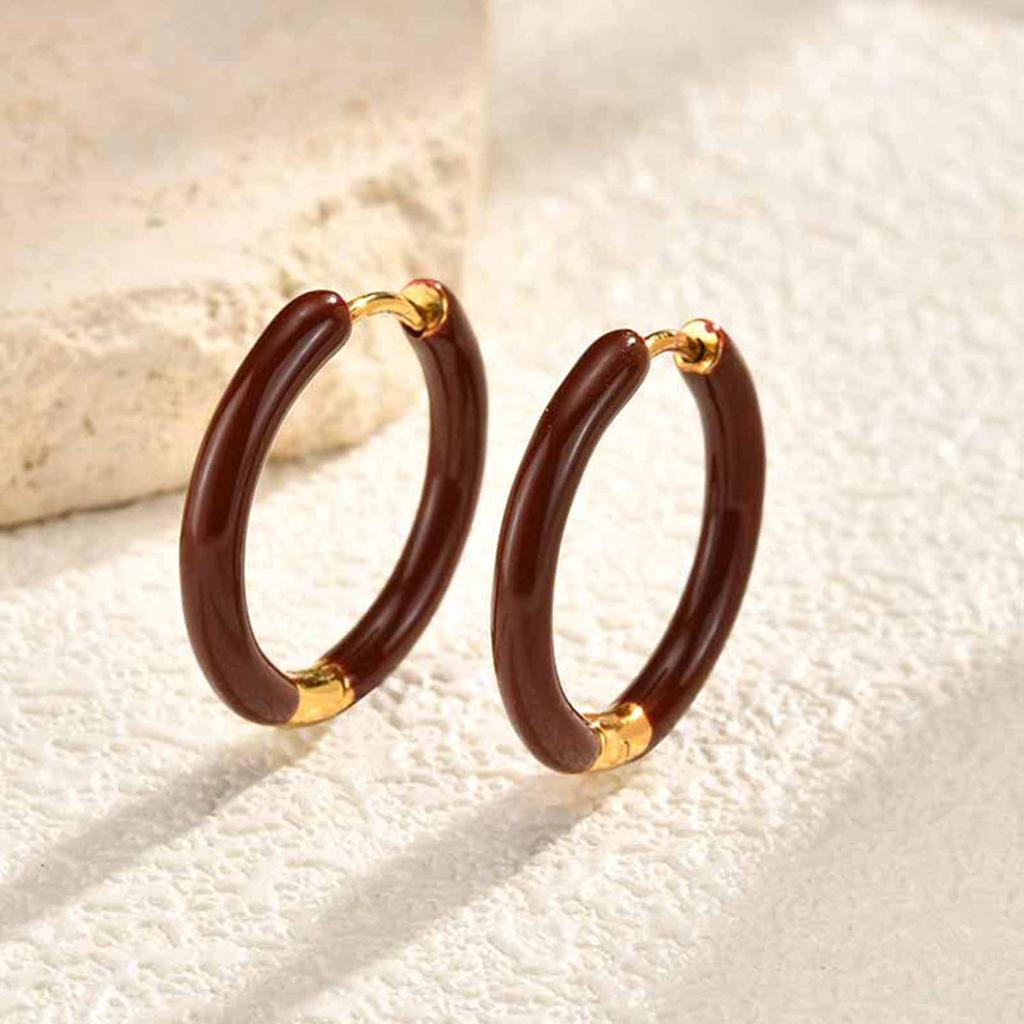 Fashion Minimalist Geometric Circle Huggie Hoop Earrings, Colorful Enamel Stainless Steel Small Hoops Jewelry for Women Ladies