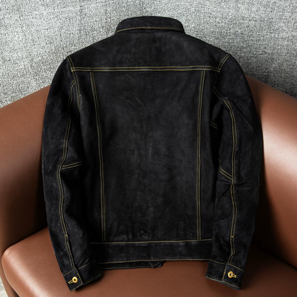 Genuine Sheepskin Leather Jacket Men Faux Suede Cowboy Coat Slim Fit Short Autumn Winter Fashion