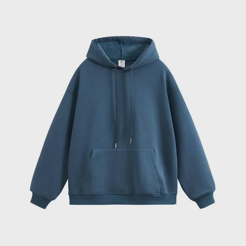 Women's Silver Fox Hooded Sweater: Autumn/Winter 450g Fleece, Long Sleeve, Casual Solid Color, Loose Fit