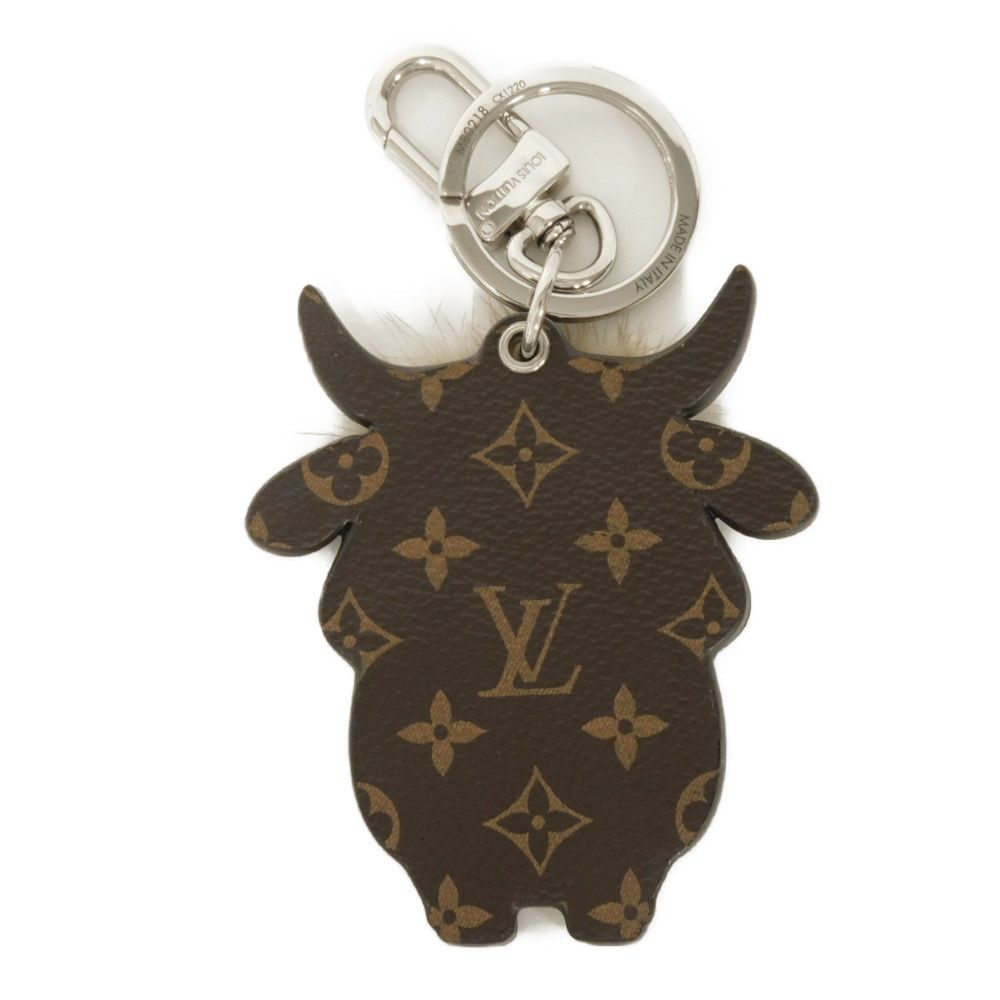 Used LV Oxford Cloth Bag 12564 M80218 7950, Zodiac Ox design, cow fur, LV logo, flower detail, brown, 20AW, excellent