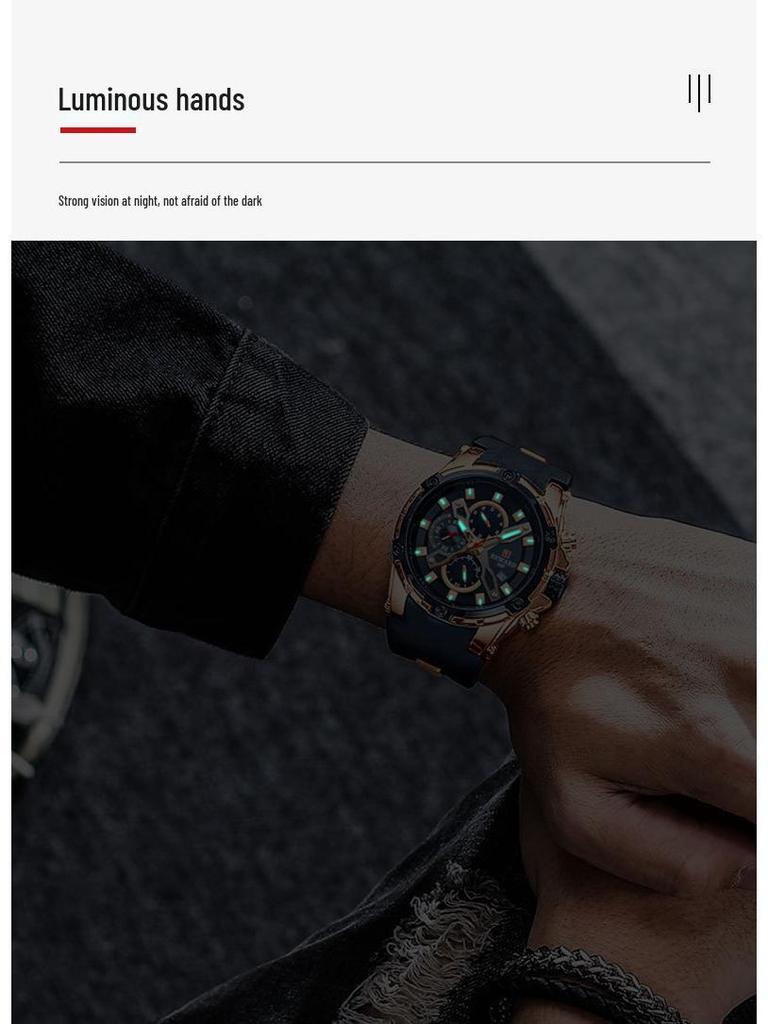 REWARD Men's Multifunction Chronograph Silicone Sports Watch - Luminous, Waterproof, Quartz Calendar (Model: RD83016M)