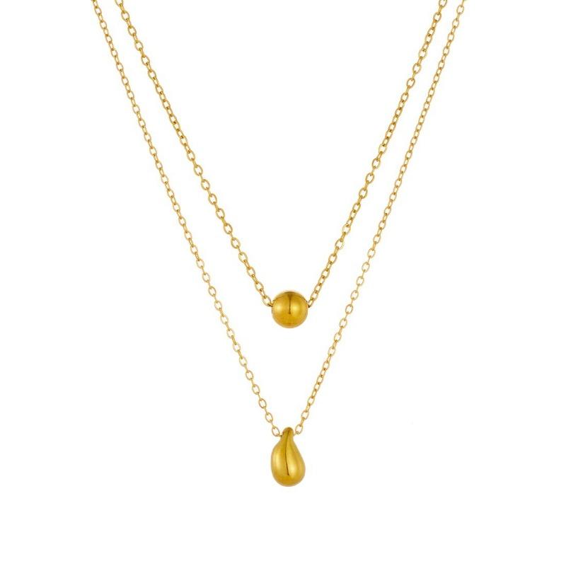 Gold Plated Double Layer Ball Teardrop Necklace, Stainless Steel Minimalist Choker, Waterproof Dainty Jewelry for Women Gift