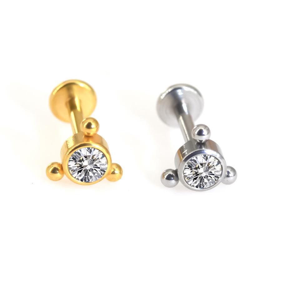 Diamond-Inlaid Stainless Steel Lip Stud Piercing Earring - 1.2*6/8mm