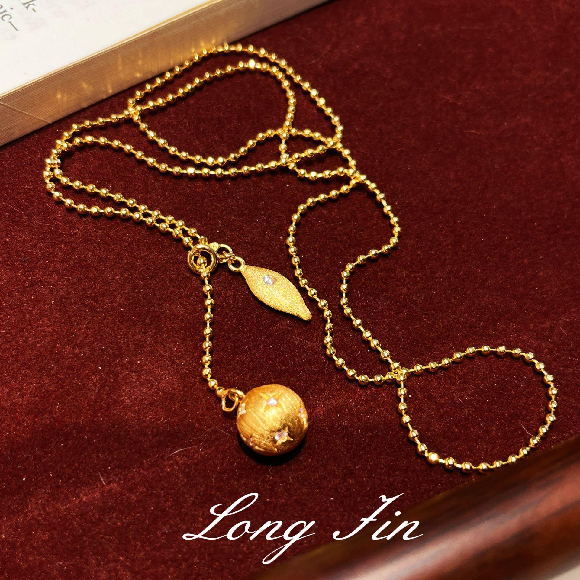 Gold Brushed Ball Necklace, High-End Fine Flash Autumn And Winter Sweater Chain, Women S Niche Light Luxury
