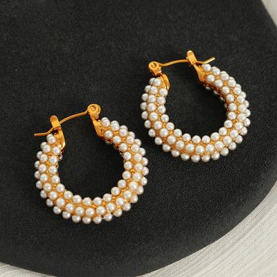 Heißer Verkauf Voller Perlen Strass Ohrringe Edelstahl Ohrringe Vielseitiger Schmuck Damen