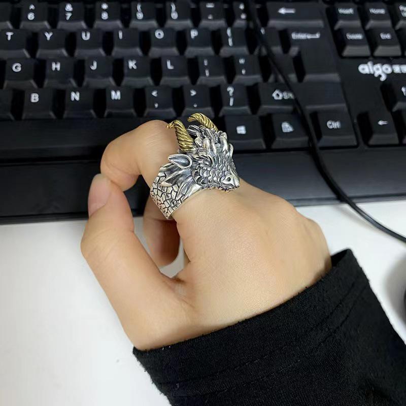 Retro Zodiac Dragon Head Adjustable Alloy Ring for Men