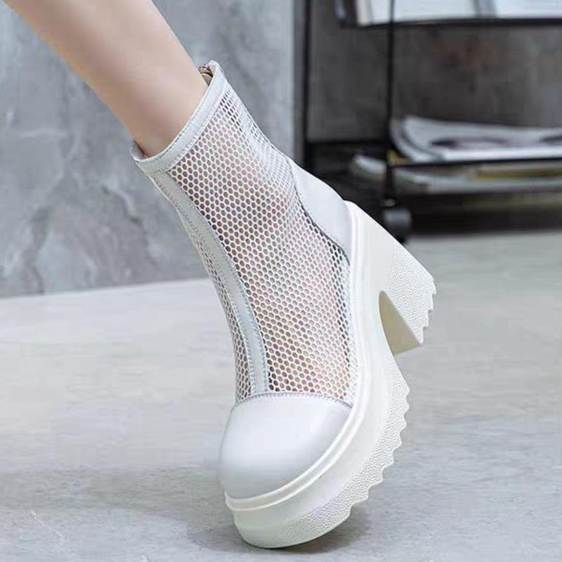 Hollow Martin boots women's new summer thin breathable mesh boots cm thick heel small height-increasing women's cool boots