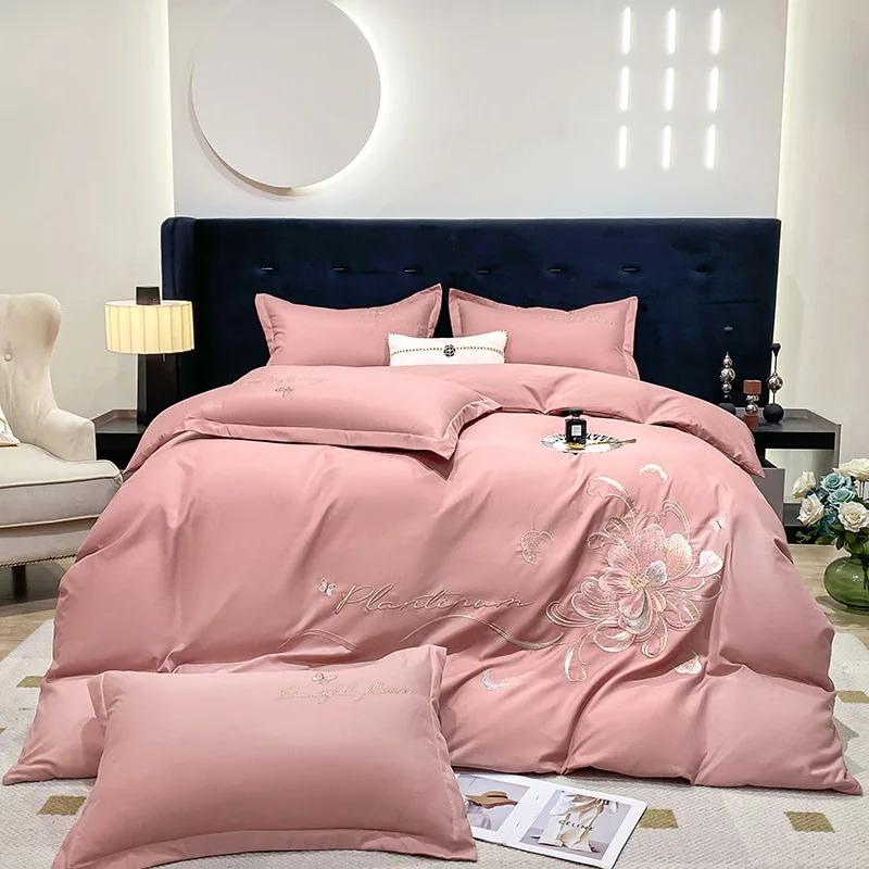 New Class a High Precision Cotton Brushed Embroidery Four-Piece Set Pure Cotton Bed Sheet Duvet Cover