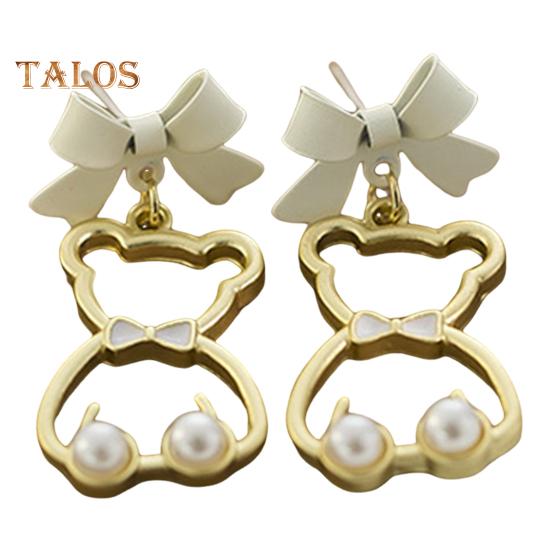 

1 пара женских сережек в форме медведя с бантом и искусственным жемчугом, висячие серьги для вечеринок, свиданий, выпускного вечера, серьги-украшения A