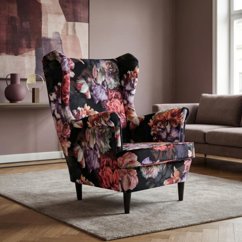 Ohrensessel Ari Spring Print mit Muster im skandinavischen Stil – Family Meble