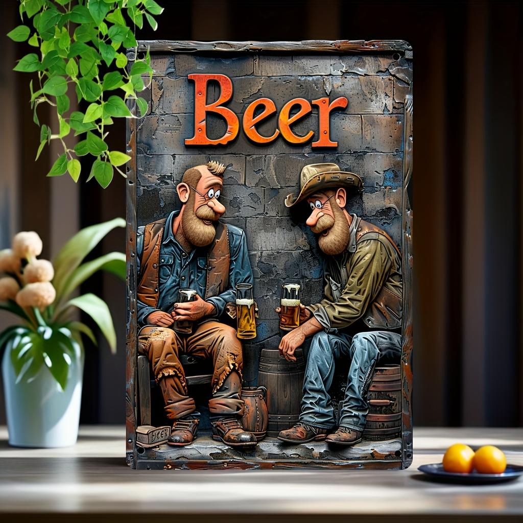 Vintage "Beer" Metal Tin Sign , Retro Wall Art with Western Cowboy Design, Beer-Themed Decorative Plaque for  Humorous Decor