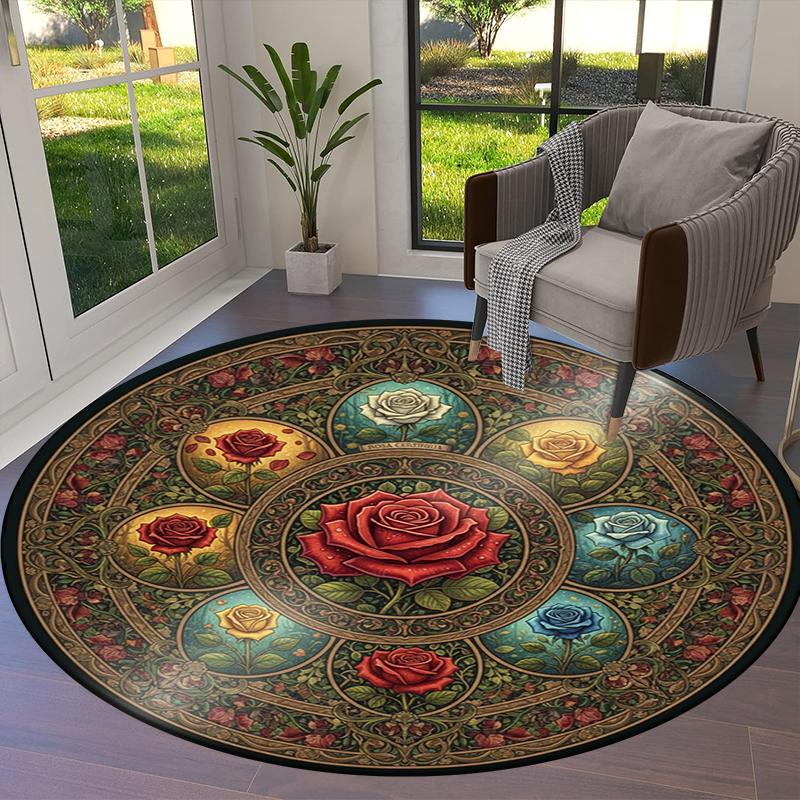 Vintage Datura Flower Round Area Rug,Carpet Rug for Living Room Bedroom Sofa Playroom Decor,Non-slip Floor Mat Q0051