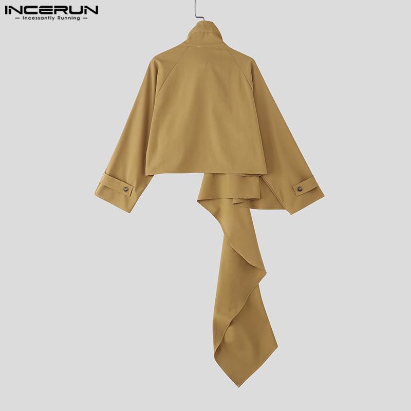 INCERUN Men Long Sleeve Stand Neck Irregular Layers Cropped Blazer Coats